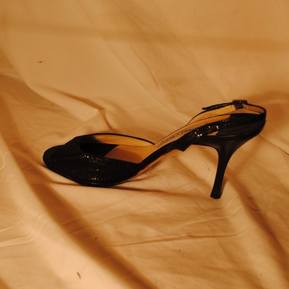 Jimmy Choo Glittering Black Open-Toe Heels - Picture 5 of 6